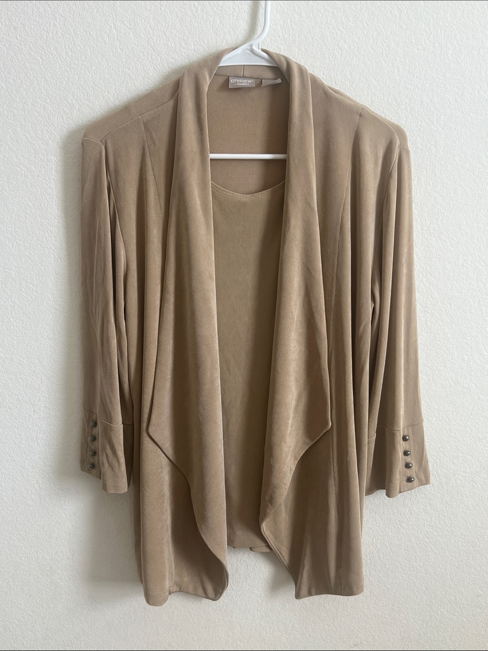 Chico's Taupe Open-Front Draped 3/4 sleeves Sweater and tank set size 4/6